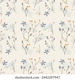 Vector floral pattern in vintage stle. Field flowers pattern for textile, wrapping paper designs