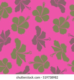 Vector floral pattern for wedding invitations, greeting cards, scrapbooking, print, gift wrap, manufacturing fabric, textile. Elegant seamless pattern with decorative pink and brown hibiscus flowers.