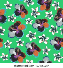 Vector floral pattern for wedding invitations, greeting cards, scrapbooking, print, gift wrap, manufacturing fabric, textile. Elegant seamless pattern with decorative black and green hibiscus flowers.