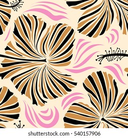 Vector floral pattern for wedding invitations, greeting cards, scrapbooking, print, gift wrap, manufacturing fabric, textile. Elegant seamless pattern with decorative beige and orange hibiscus flowers