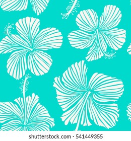 Vector floral pattern for wedding invitations, greeting cards, scrapbooking, print, gift wrap, manufacturing fabric, textile. Elegant seamless pattern with decorative neutral and blue hibiscus flowers