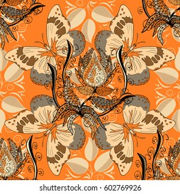 Vector floral pattern for wedding invitations, greeting cards, scrapbooking, print, gift wrap, manufacturing fabric and textile. Elegant seamless pattern with decorative flowers in orange colors.