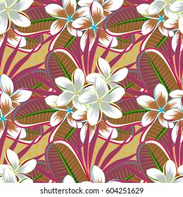 Vector floral pattern for wedding invitations, greeting card, scrapbooking, print, gift wrap, manufacturing fabric, textile. Elegant seamless pattern with decorative flowers in green and yellow colors