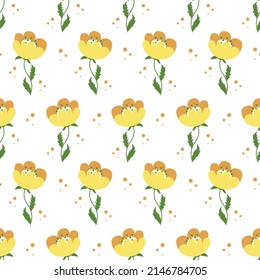 Vector floral pattern. Yellow flowers seamless background. Cute simple pattern design