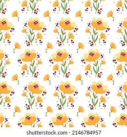 Vector floral pattern. Yellow flowers seamless background. Cute simple pattern design