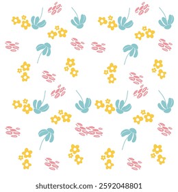 Vector Floral Pattern with Yellow Flowers and Blue Leaves