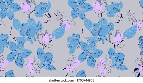 Vector floral pattern.Picture on a gray background.Spring flowers illustration.Vector illustration for greeting card,invitation,design,brochure,poster,banner,flyer,print,wrapping paper,textiles.