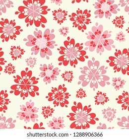 Vector floral pink and red seamless repeat pattern background.