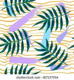  Vector floral plants pattern. tropical leaves seamless background.