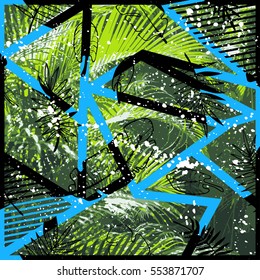 Vector floral plants pattern. tropical leaves seamless background.