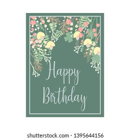 vector floral postcard, design set: garden flower, red, blue, yellow flowers. Decorative modern layout, colorful.