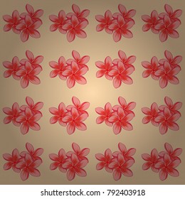 Vector floral print in beige, pink and orange colors. Cute plumeria flowers pattern. Watercolor seamless pattern on striped background.