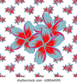 Vector floral print in blue, red and magenta colors. Watercolor seamless pattern on striped background.