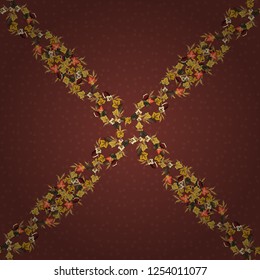 Vector floral print in brown, yellow and beige colors. Watercolor seamless pattern on striped background.