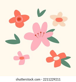 Vector floral print for card design, fabric, clothing. isolated flowers in cartoon style.