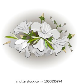 Vector floral print decorative white flowers handmade