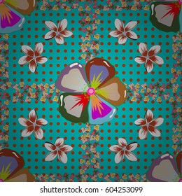 Vector floral print in green, beige and pink colors. Watercolor seamless pattern on striped background.