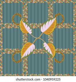 Vector floral print in green and yellow colors. Watercolor seamless pattern on striped background.