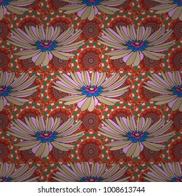 Vector floral red, orange and beige pattern. Seamless cute mille-fleurs texture for fabric, wrapping, printing, textile.