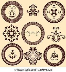 Vector floral retro frames and design elements, fully editable eps8  file, seamless brushes included