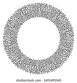 Vector floral round frame black grass pattern isolated white background, with place for text.