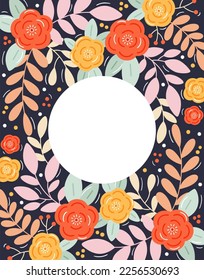 Vector floral round frame in with colorful flowers