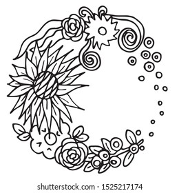 Vector floral round frame flora leaves
