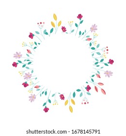 Marco redondo florido vectorial aislado sobre fondo blanco