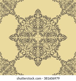 Vector floral round pattern element in Eastern style. Ornamental lace pattern for wedding invitations and greeting cards, backgrounds, fabrics, textile. Traditional pastel decor