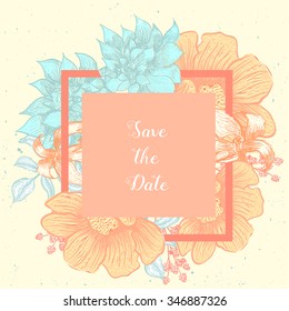Vector floral round vintage frame background with  flowers. Can be used for wedding, baby shower, mothers day, valentines day, birthday cards, invitations. Floral banners
