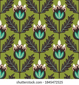 Vector floral Scandinavian folk art seamless pattern.