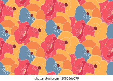 Vector floral seamless abstract pattern. A background of bright and cheerful multicolored flowers. Colorful floral illustration for wallpapers, cards, gift wraps, scrapbooking and more.