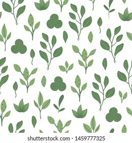 Vector floral seamless background. Flat simple trendy illustration with flowers and leaves. Repeating pattern with meadow, woodland, forest plants
