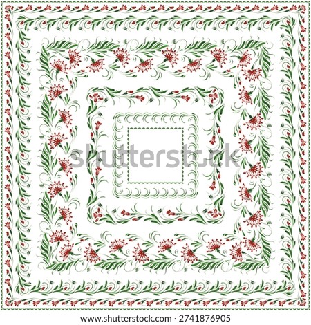 Vector floral seamless border patterns from hand painted red carnation flowers. 6 pattern brushes in the brush palette