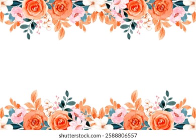 Vector floral seamless border. Summer flowers, green leaves.