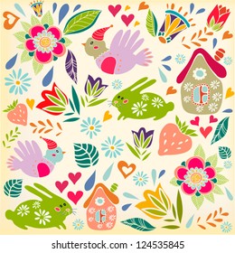 Vector floral seamless cartoon pattern/yellow.