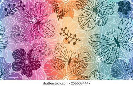 Vector floral seamless colorful doodle gradient pattern design for textile and surface pattern