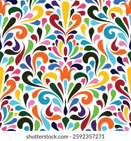 Vector Floral Seamless Floral Composition. Otomi traditional mexican background