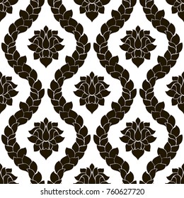 Vector floral seamless damask pattern. Black and white monochrome design.