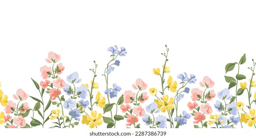 Vector Floral Seamless Horizontal Border Pattern