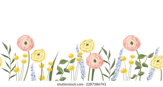 Vector Floral Seamless Horizontal Border Pattern