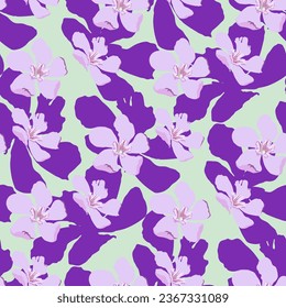 Vector floral seamless lilac pattern for textile design, pink flowers on a light green background
