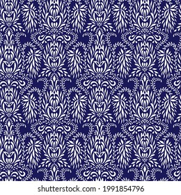 Vector Floral Seamless Oriental Pattern on blue background. Ethnic Background