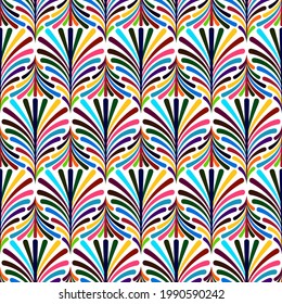 Vector Floral Seamless Otomi Mexican Pattern. Ethnic Background