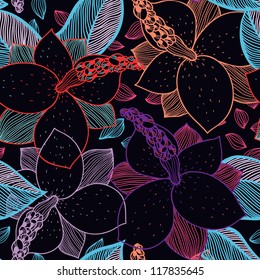 vector floral seamless pattern with abstract  magnolia flowers