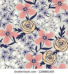 vector floral seamless pattern with abstract roses and blooms