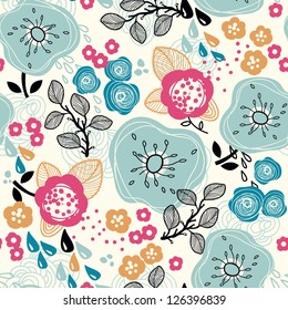 vector floral seamless pattern with abstract plants and flowers