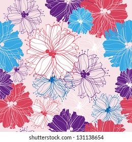 Vector floral seamless pattern with abstract flowers.