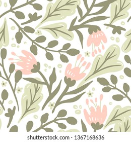 vector floral seamless pattern with abstract leaves and tulips