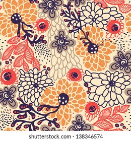vector floral seamless pattern with abstract flowers and plants